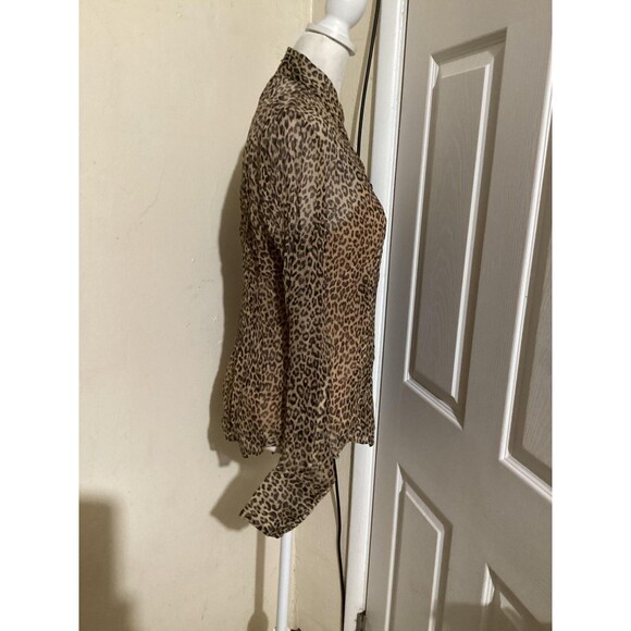 J Crew Shirt Womens 2 Brown Leopard Print Sheer Button Up Top Long Sleeve Animal - Picture 4 of 7